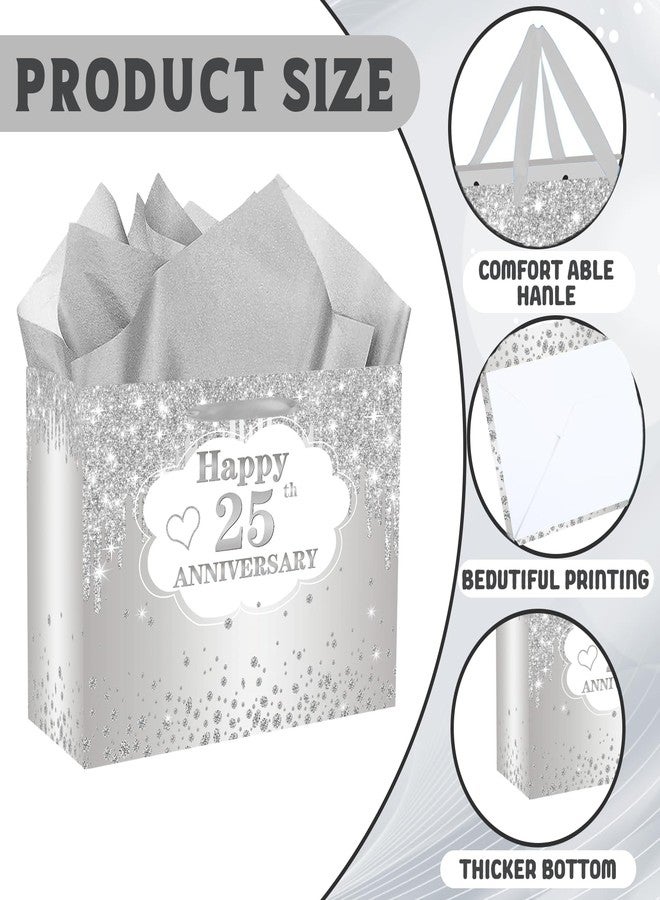 RTMISA 25th Anniversary Themed Gift Bag with Tissue Paper and Greeting Card Silver Wedding Anniversary Paper Gifts Wrapping Bag for Wife Husband Couple, Happy 25 Years Party Decorations Supplies - Image 3